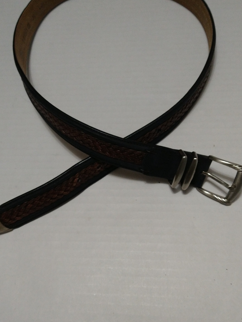 Tommy Bahama Men's Brown Leather Belt W/Braided Look Brass Buckle Size 34 - Picture 2 of 12